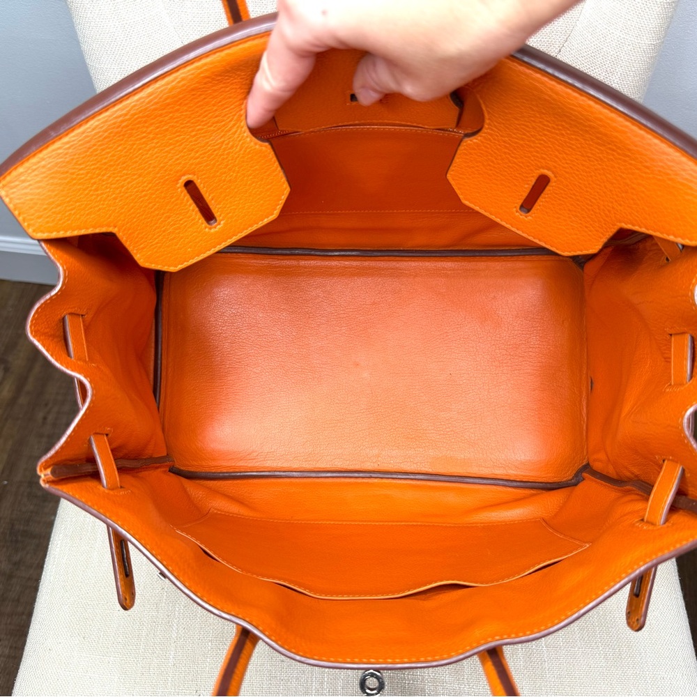 Hermes Birkin 35 Orange Clemente leather tote bag authentic silver hardware - Picture 14 of 16